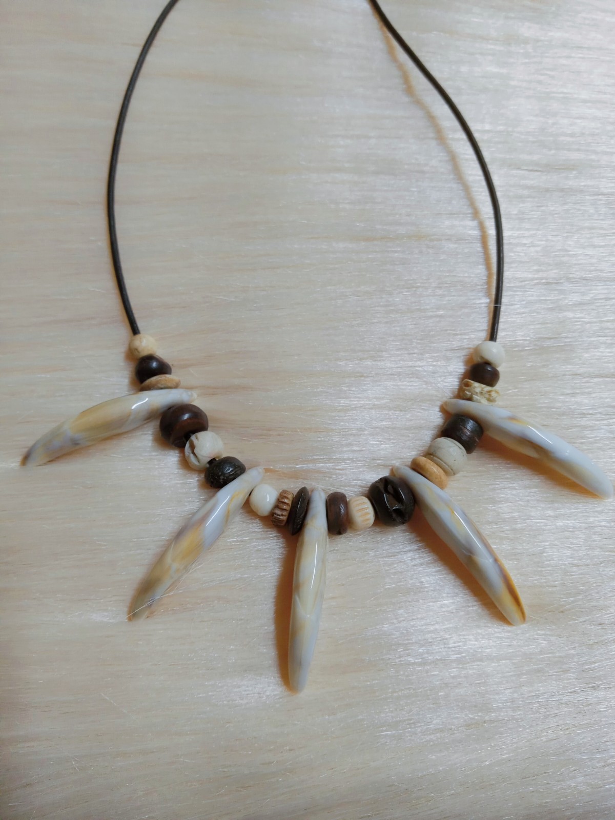 Imitation Wolf Teeth & Bone Bead Leather Necklace Set