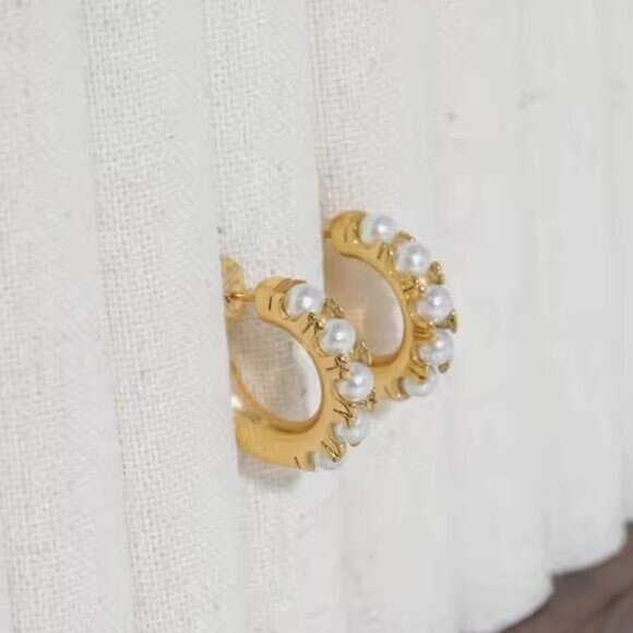 Pretty Pearl Huggies Lightweight Waterproof Pearl Hoop Earrings for Everyday Use