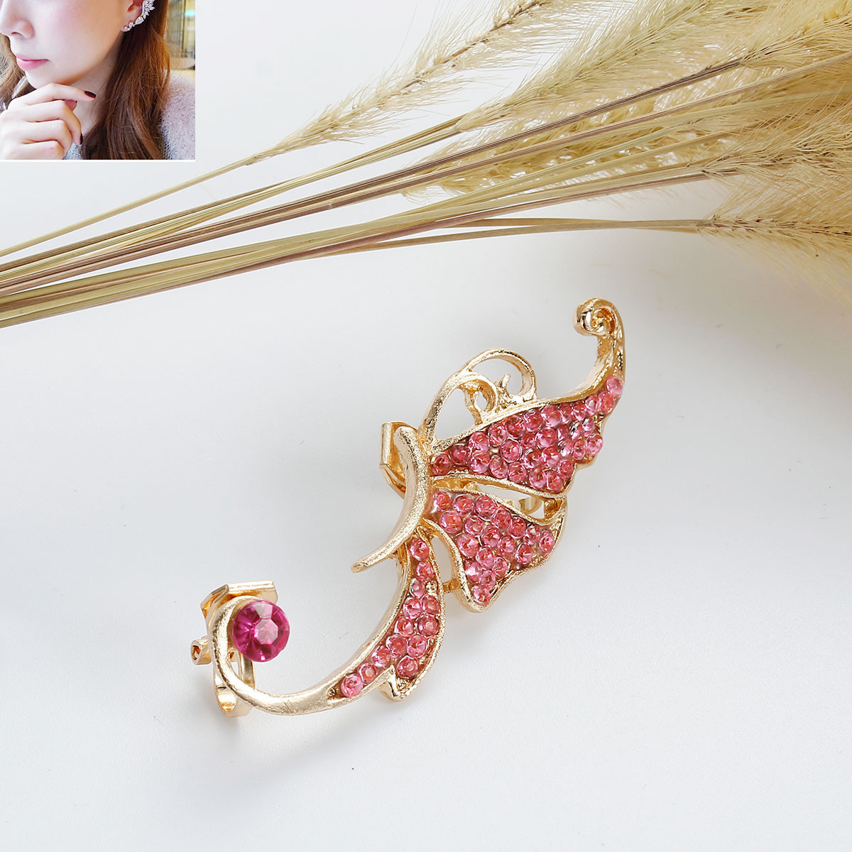 SEXY SPARKLES Ear Cuff Clip On Stud Wrap Earrings For Left Ear Butterfly Gold Pl