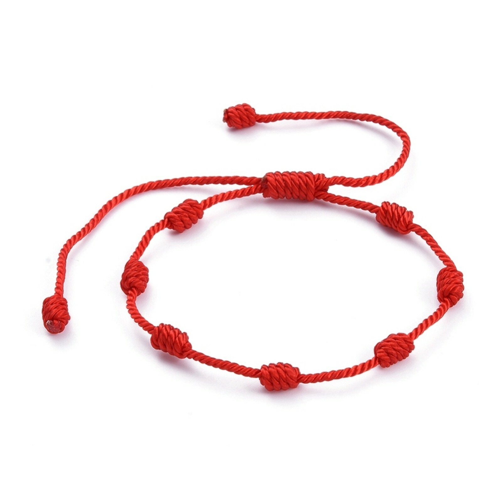 Red 7 Knot Lucky Bracelets Adjustable Nylon Milan Cord Braided Bead Bracelets