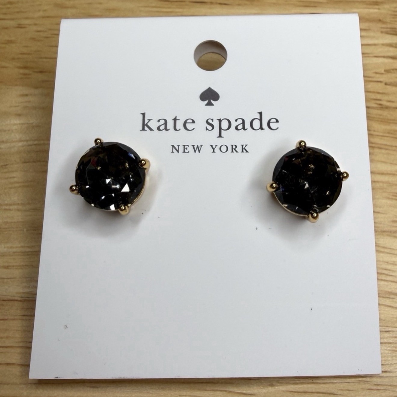 kate spade new york Black Round Crystal Stud Earrings Gold Tone Butterfly