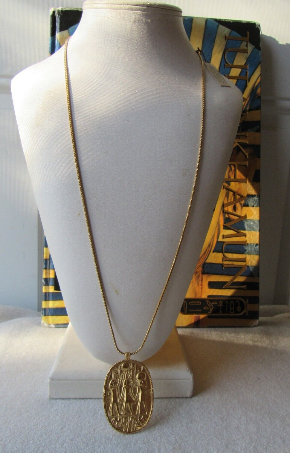 Vtg D’Orlan Bijoux Goldtone Eqyptian Revival Necklace Cartouche Hieroglyphics