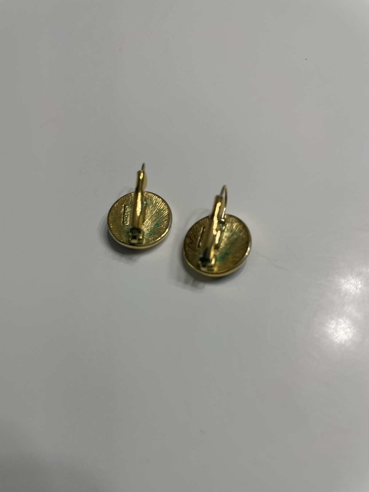 Vintage Monet Black & Cream Enamel Circle Earrings 1980s French Wire