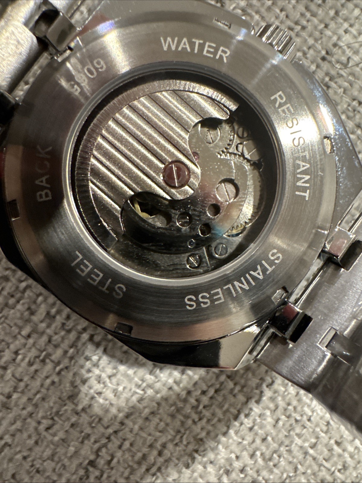 Automatic Skeleton Mechanical Moon phase Men’s Watch Orange Dial Stainless