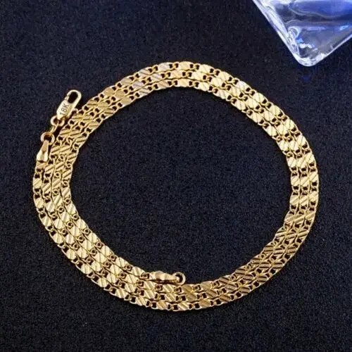 925 Sterling Silver Flat Chain Necklace 18K Gold Finish 40-75cm for Men Women Je