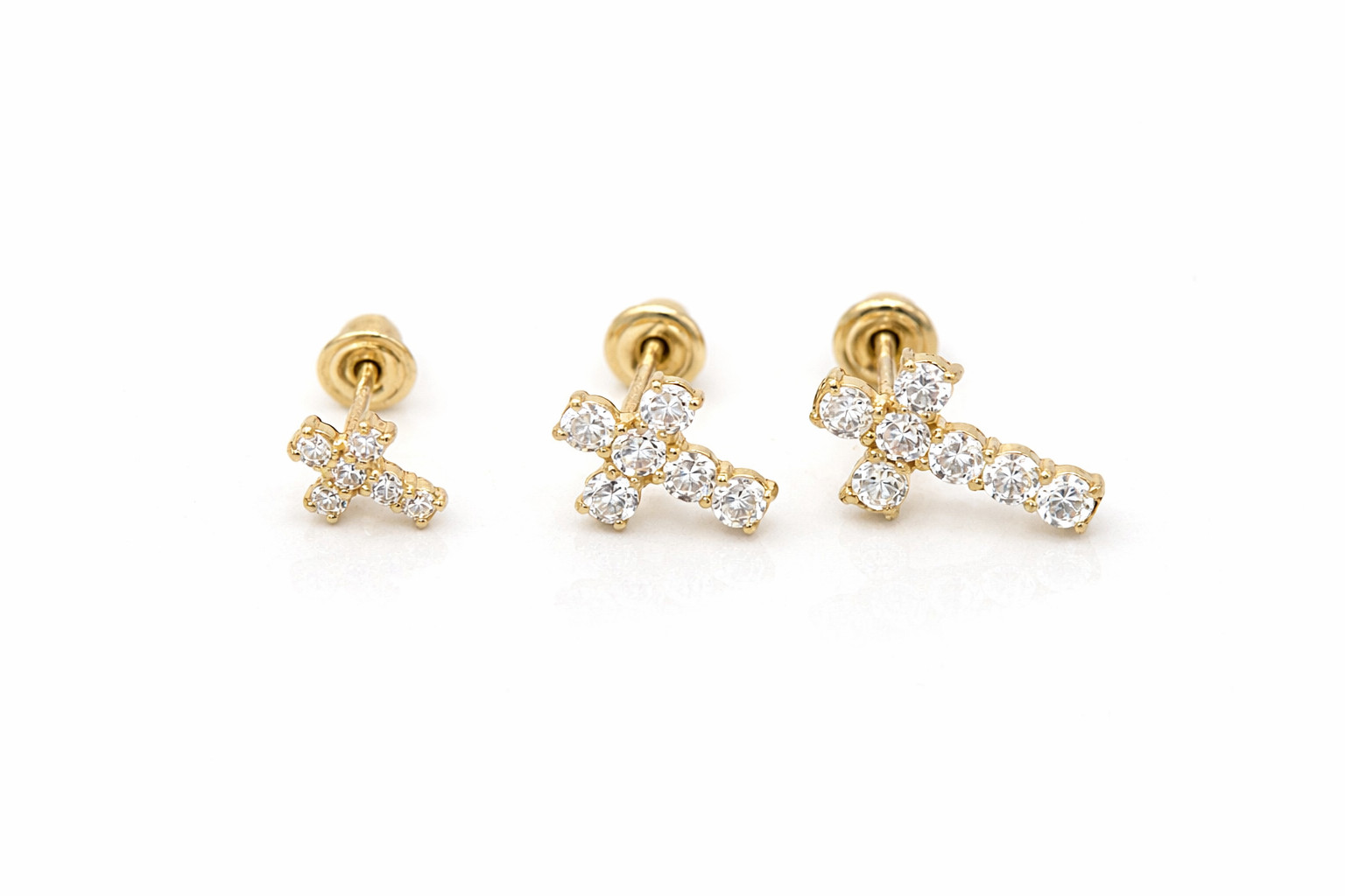 14K Yellow or White Gold Cubic Zirconia CZ Cross Earrings