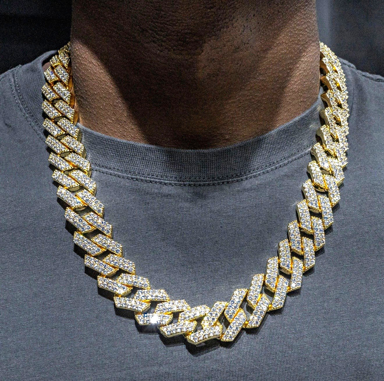 Men’s Gold Iced Out Pavé Cuban Link Chain Necklace Hip Hop Box Clasp