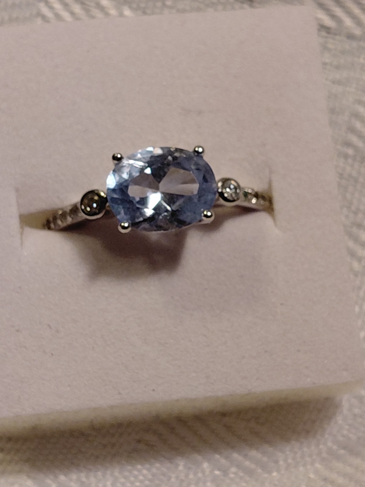 VTG NVC 925 Sterling Silver Light Blue Oval Topaz w/Clear CZ Accents Sz 7 USA