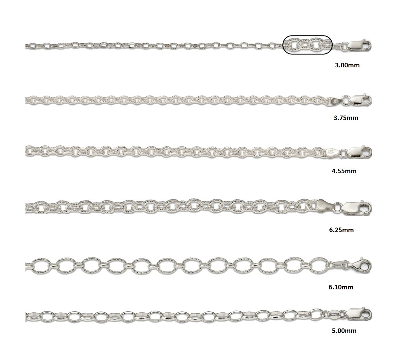 Sterling Silver Fancy Patterned Rolo Chain 7″ 8″ 16″ 18″ 20″ 24″ 30″ Lengths