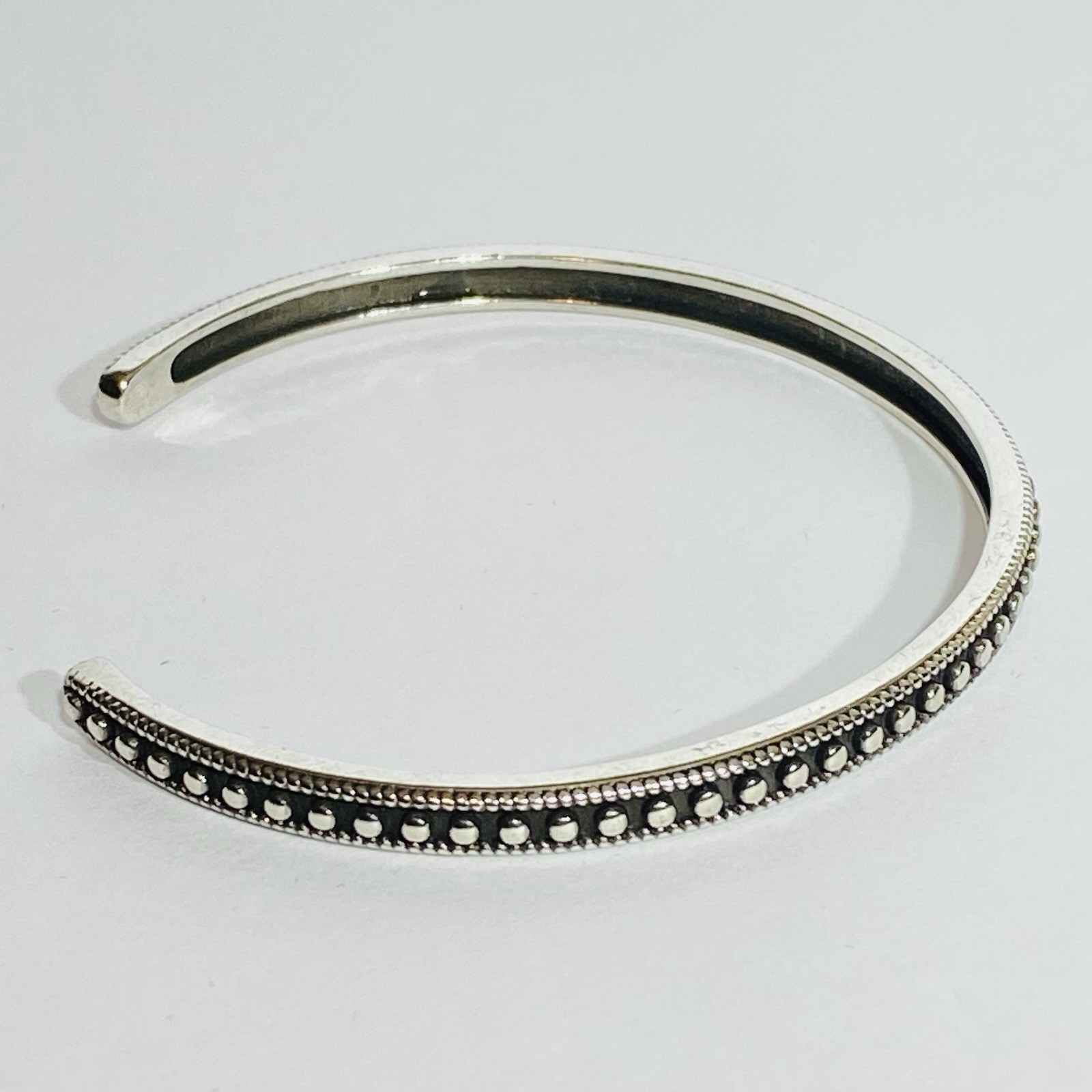 Sterling Silver S925 Beaded Milgrain Open Cuff Bracelet 10g 7″ Vintage Style