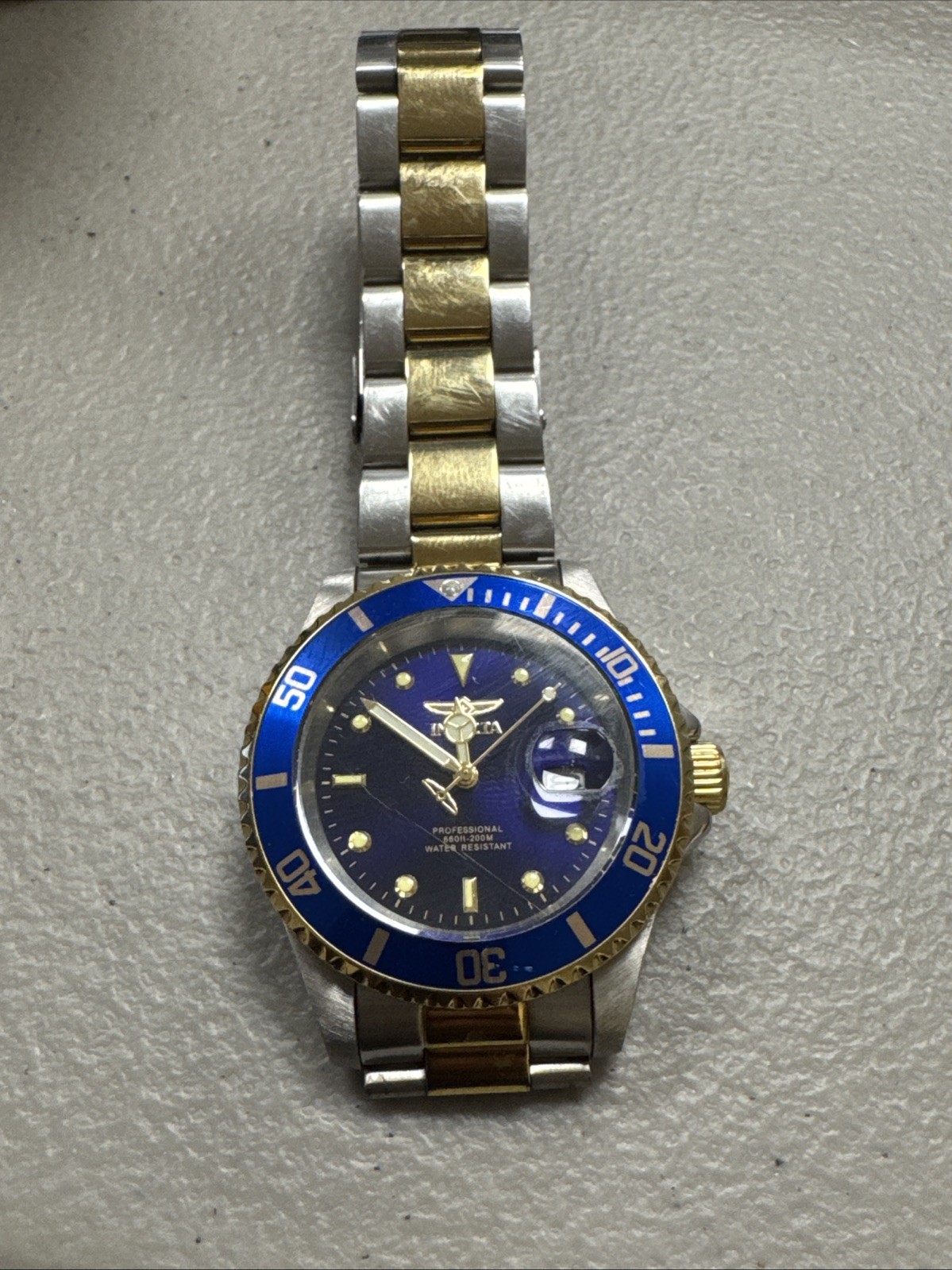 Invicta Men’s Watch Pro Diver Quartz Blue Dial Yellow Two Tone Bracelet 26972