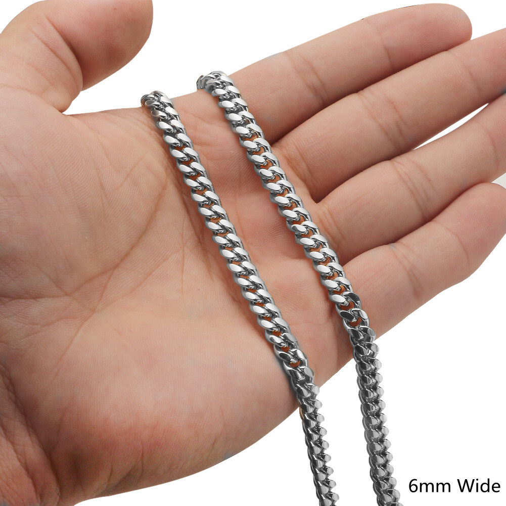 Women Men Silver Tone Stainless Steel Curb Cuban Link Chain Necklace 16-40inch