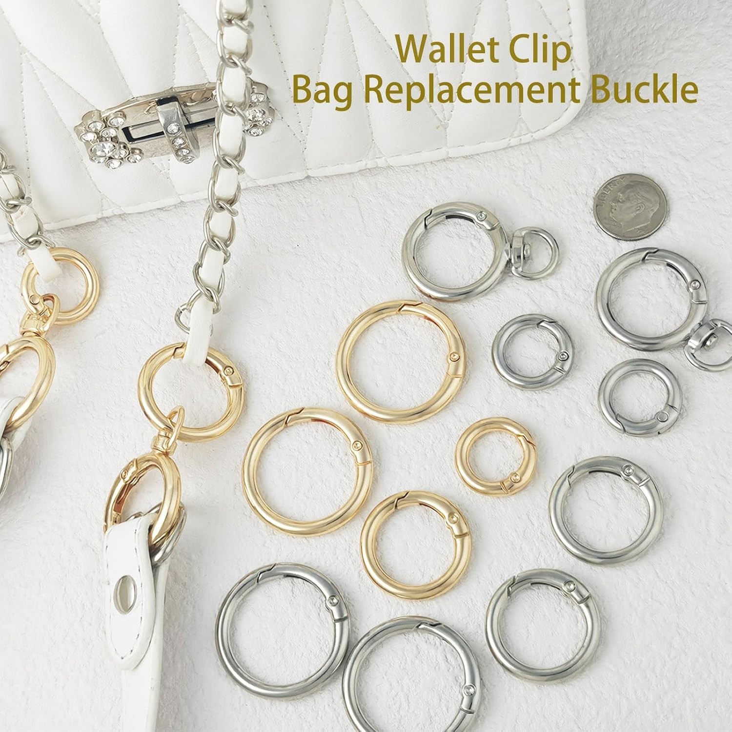 16PCS Metal Spring O Ring Set Assorted Sizes Silver Zinc Carabiner Keychain C…