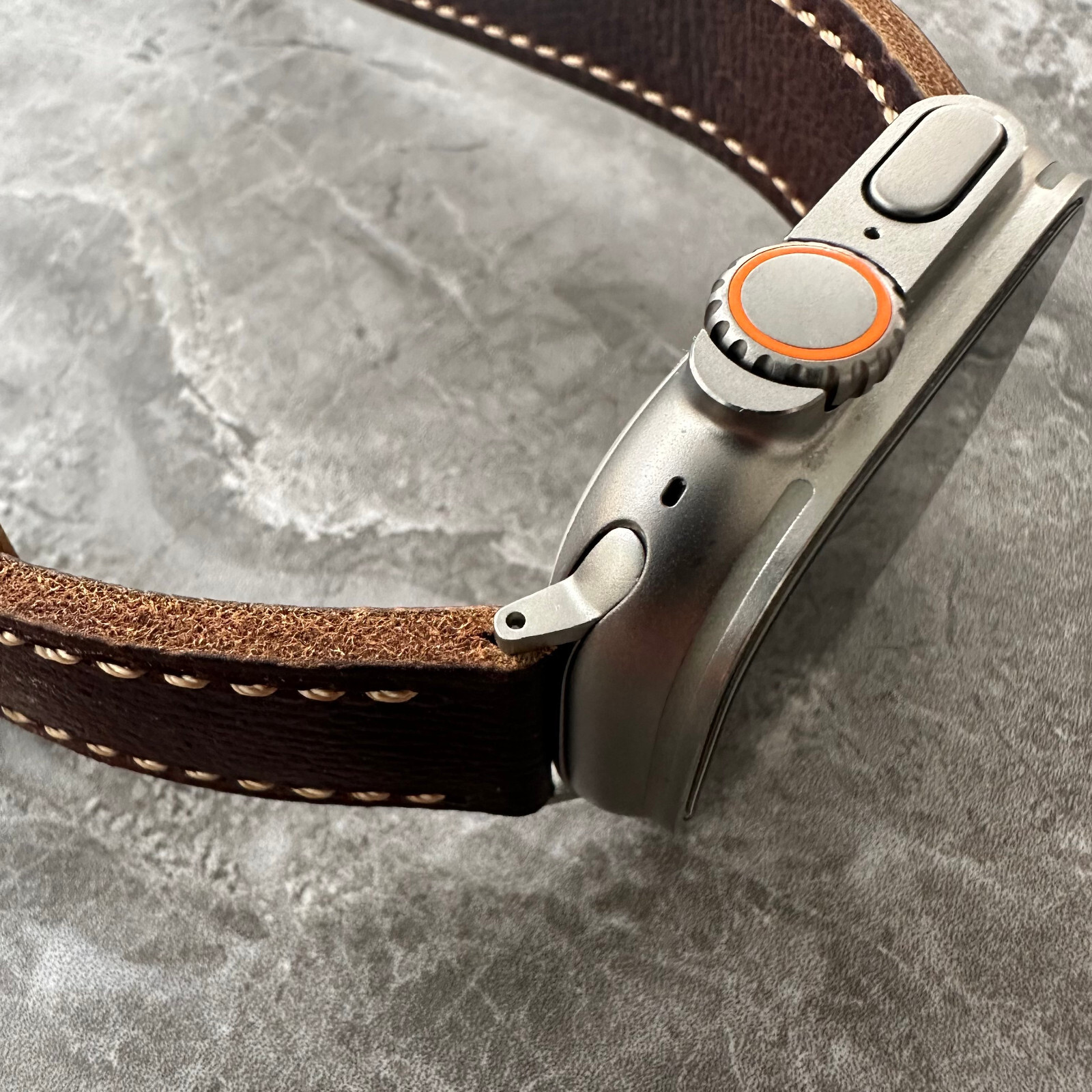 Thick Brown Lychee Leather Watch Strap Band For NEW Apple Watch Ultra 1 2 49mm
