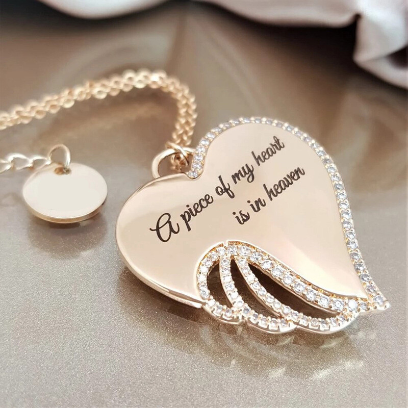 A Piece of My Heart Has Wings Angel Heart Memorial Pendant Keepsake Necklace