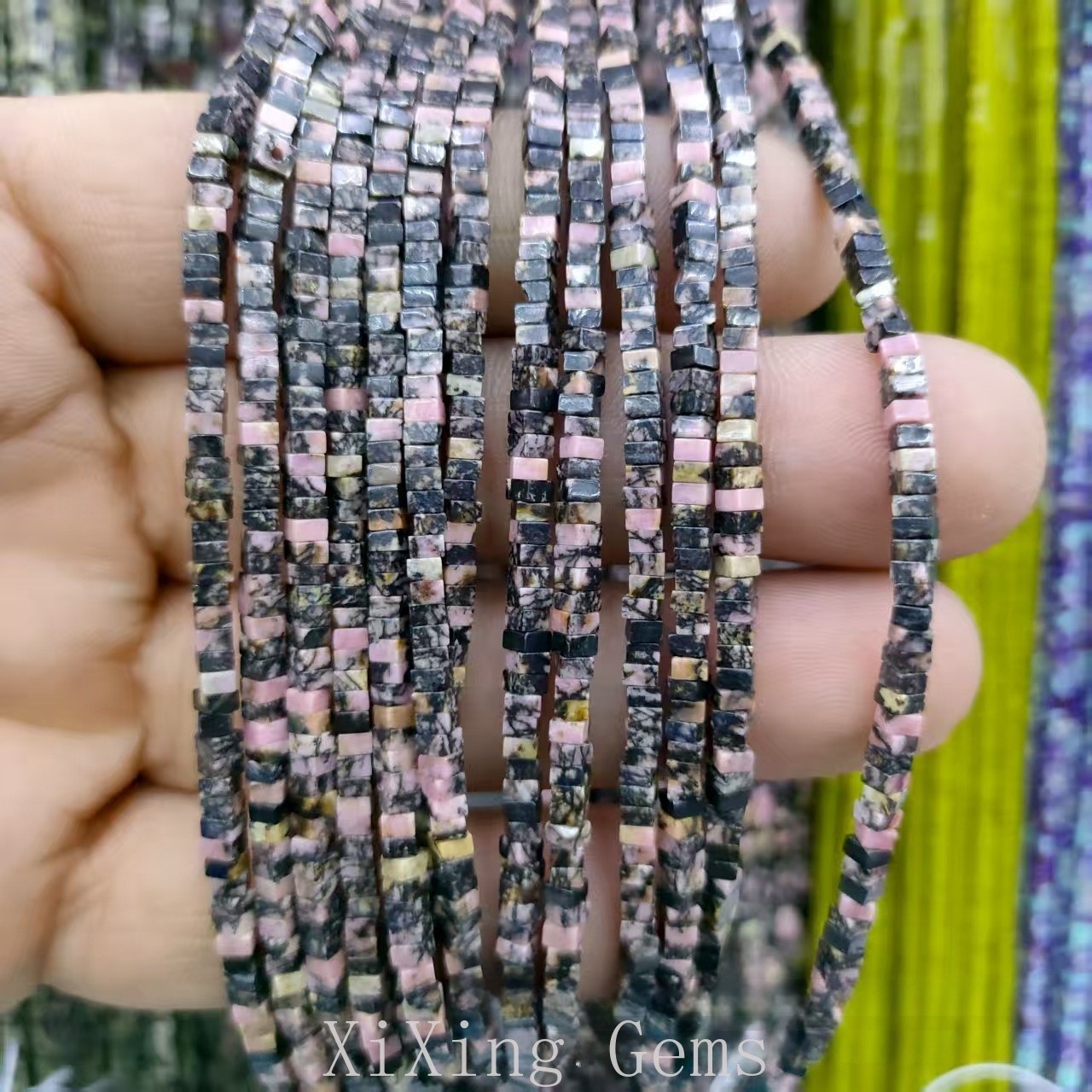 1x2mm Natural Black Rhodonite Flat Square Disc Spacer Beads for Jewelry Making