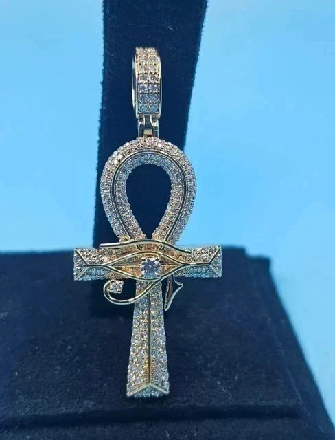 2.00 Ct Round Cut Moissanite Ankh Cross Pendant 14K Yellow Gold Plated Silver