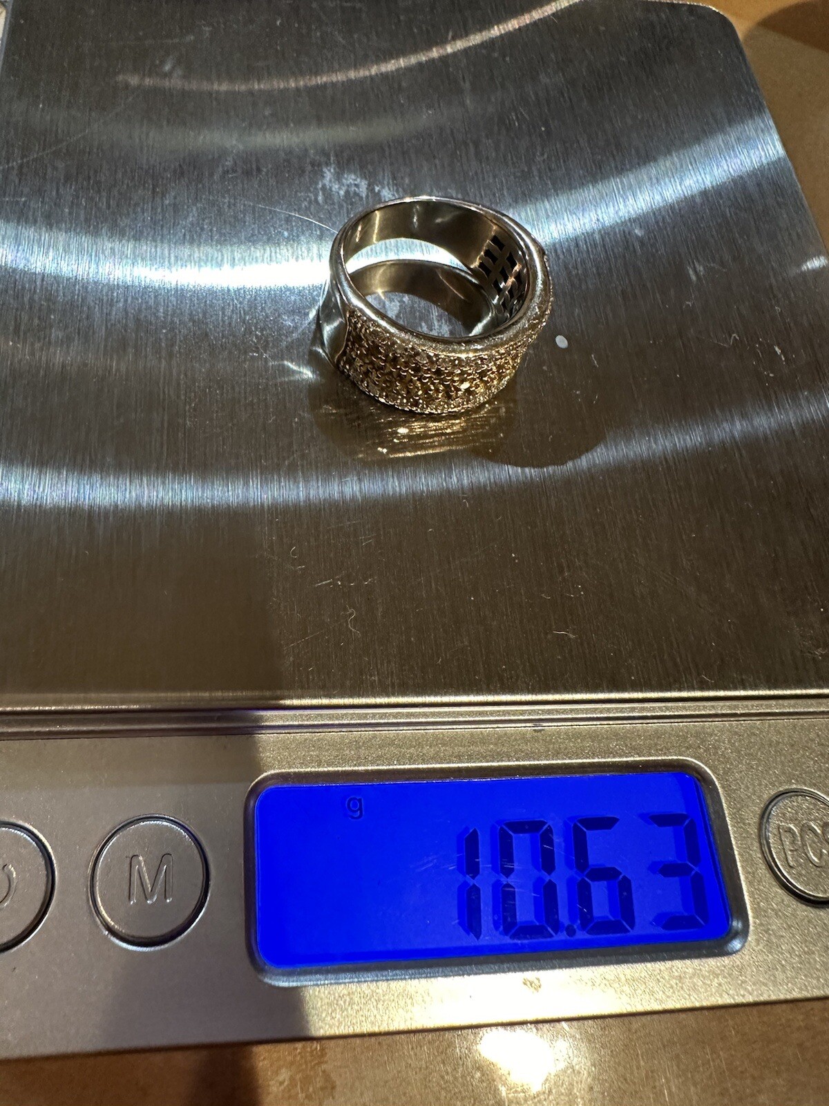 M 18k white gold diamond yellow sapphire wide band ring 10.6g designer 6.75 fine