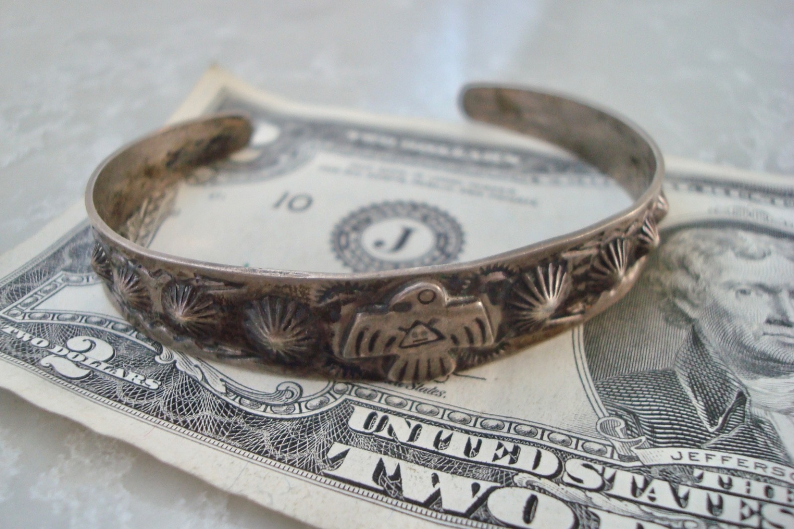 Vtg MORNING STAR THUNDERBIRD GILA MONSTER Navajo SILVER BRACELET Fred Harvey Era
