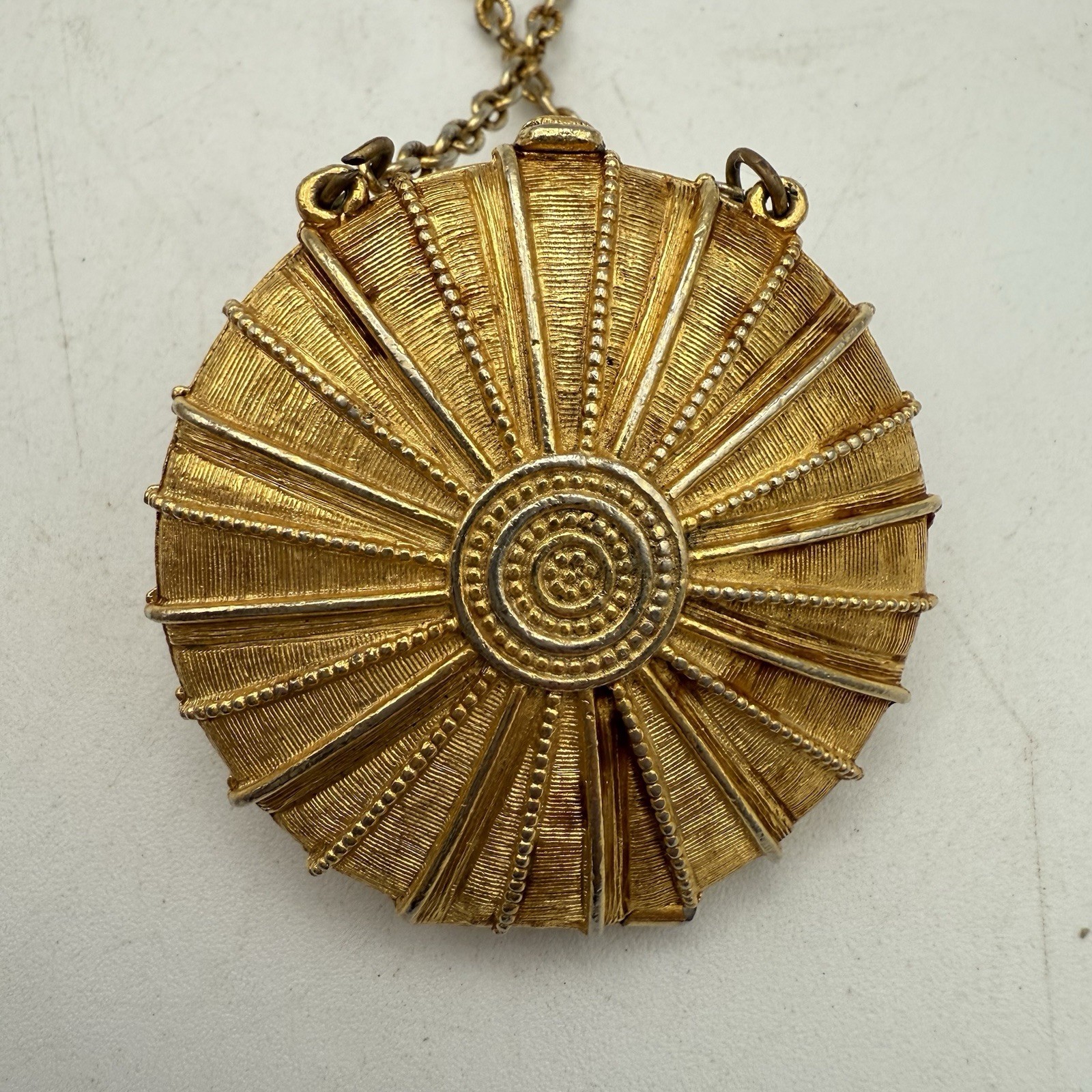 Vintage Estee Lauder Pendant Solid Perfume Compact Blue Cabochon Necklace
