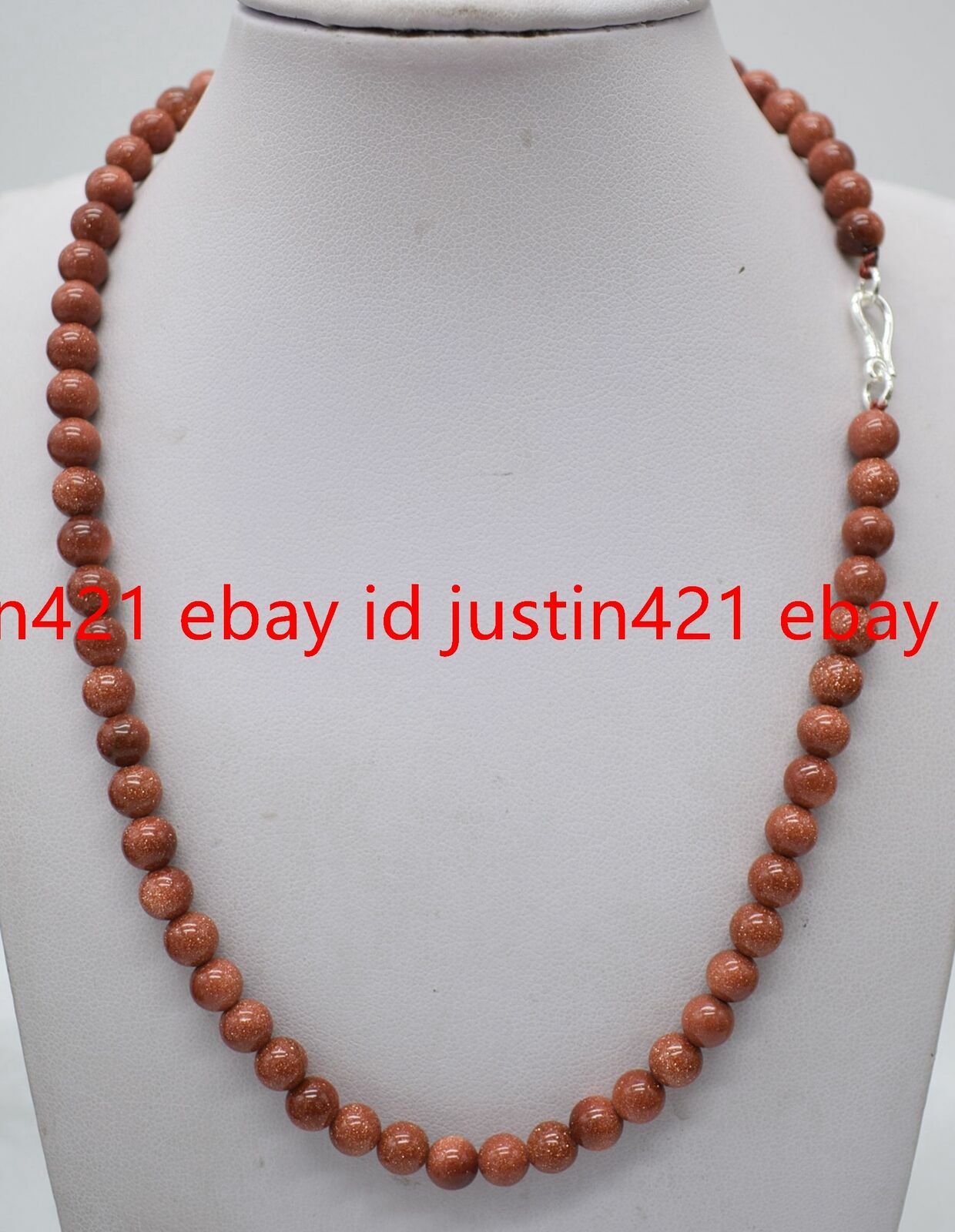 6mm Natural Gold Sandstone Round Beads Gems Necklace 18″ 925 Silver Clasp