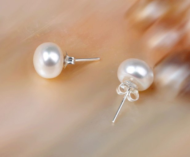 7-8 mm 925 Sterling Silver Freshwater White Pink Pearl Stud Earrings Gift