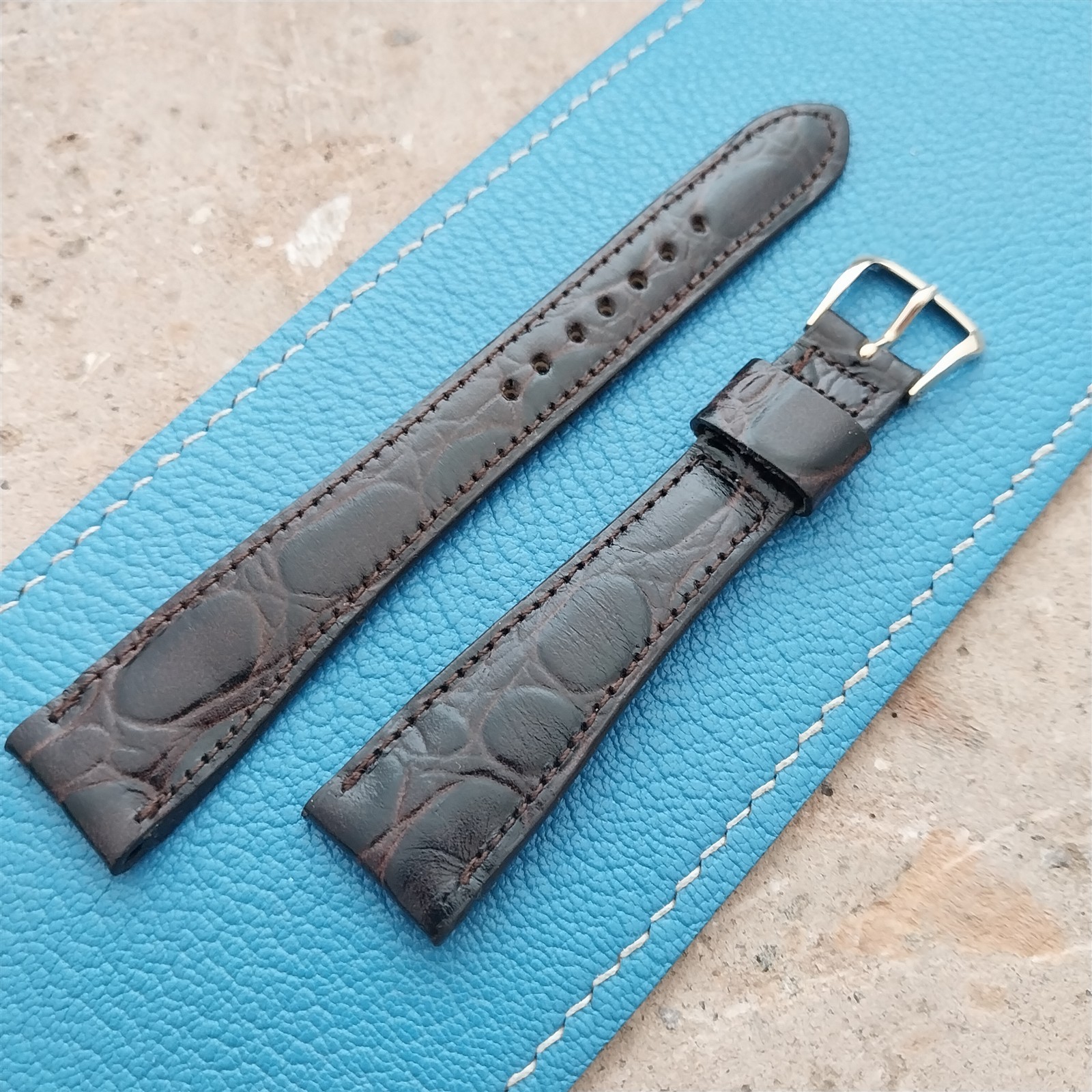 Hamilton 17.4mm Croc Grain Leather Vintage Watch Strap & Gold Logo Buckle