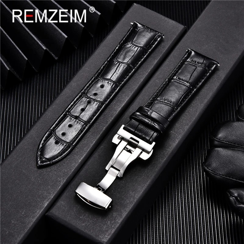 Genuine Calfskin Leather Watch Band 18mm 20mm 22mm 24mm Butterfly Buckle Strap