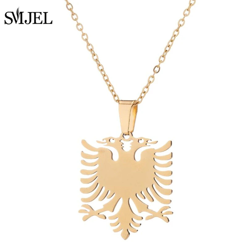 Albania National Emblem Stainless Steel Double Eagle Silver Gold Pendant