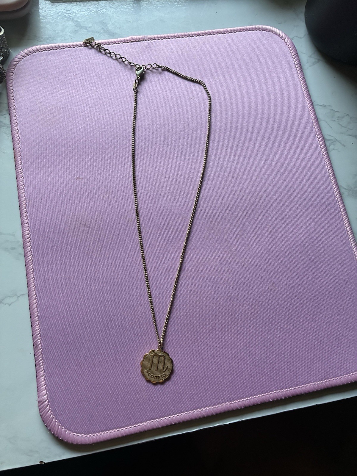 18K GF Curb Chain Necklace Round Scorpio Zodiac Charm Adjustable Signed