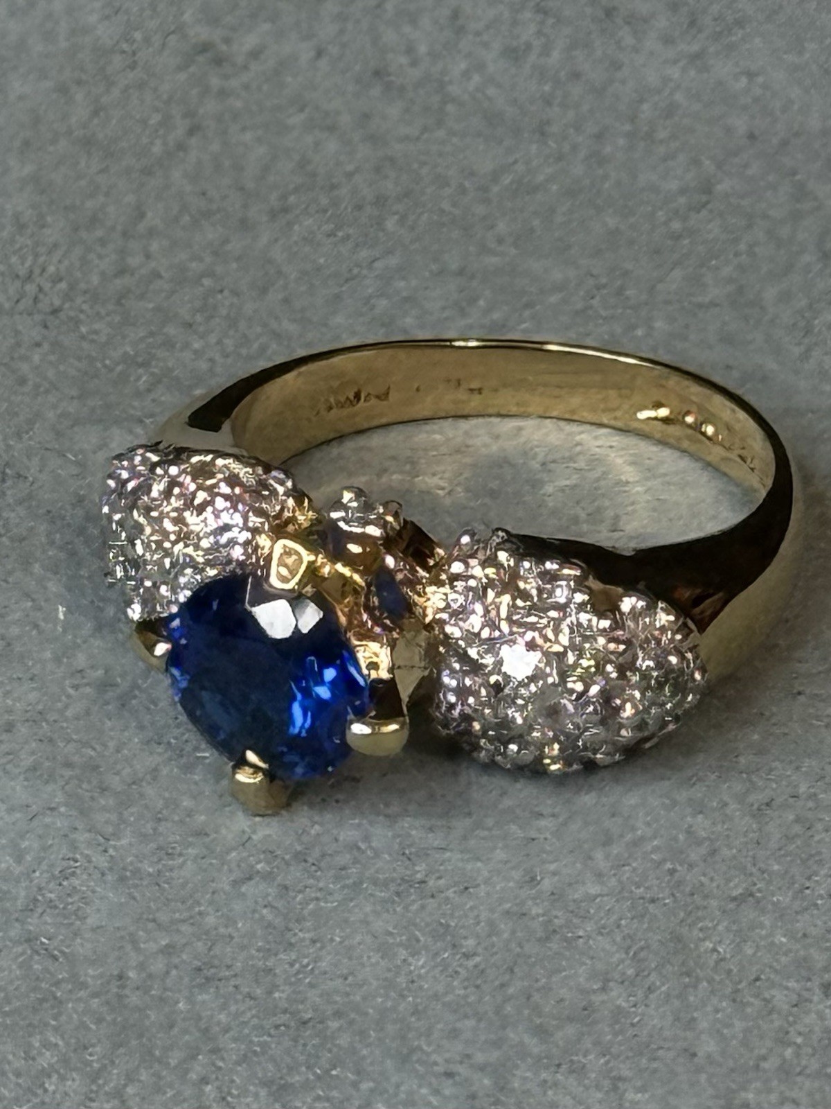 Vintage Signed LIND 14K HGE Blue Sapphire CZ Cluster Cocktail Ring Size 8.75