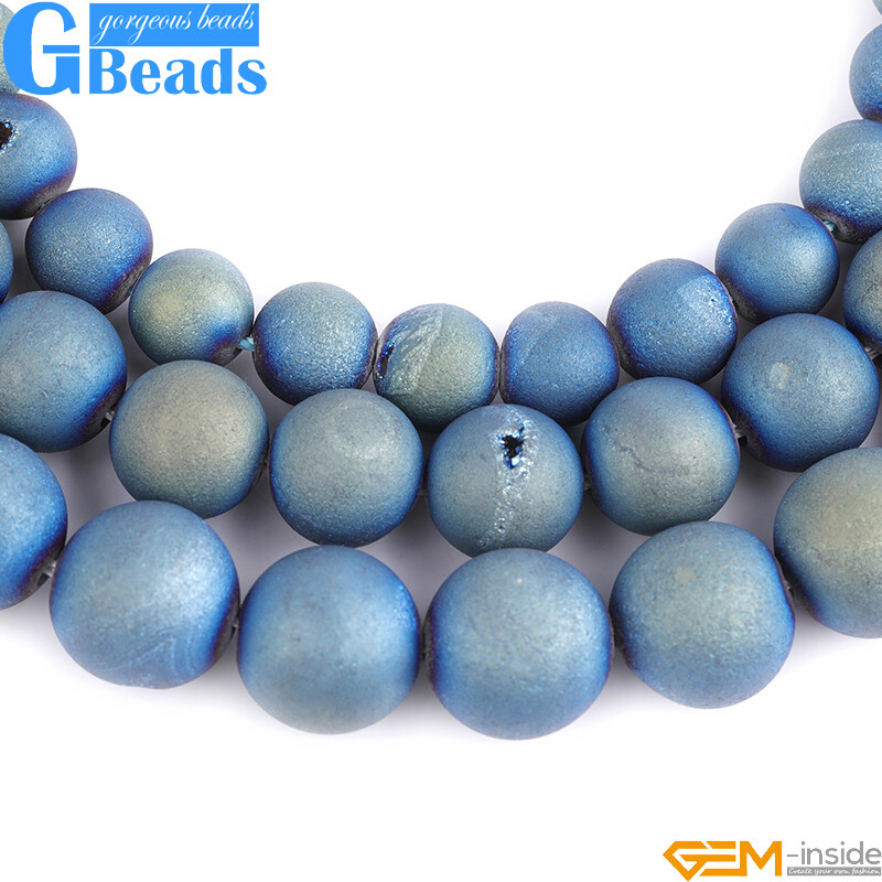Metallic Titanium Coated Drusy Druzy Quartz Agate Round Beads Free Shipping 15″