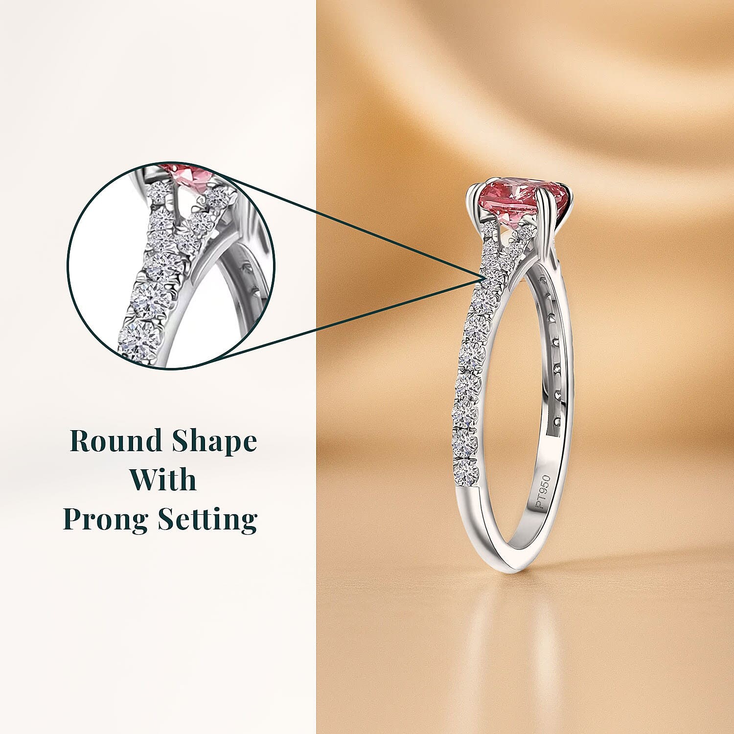 Lab Grown Pink Diamond Dawn Rose Ring in 950 Platinum 1.50 ctw Size 9.0