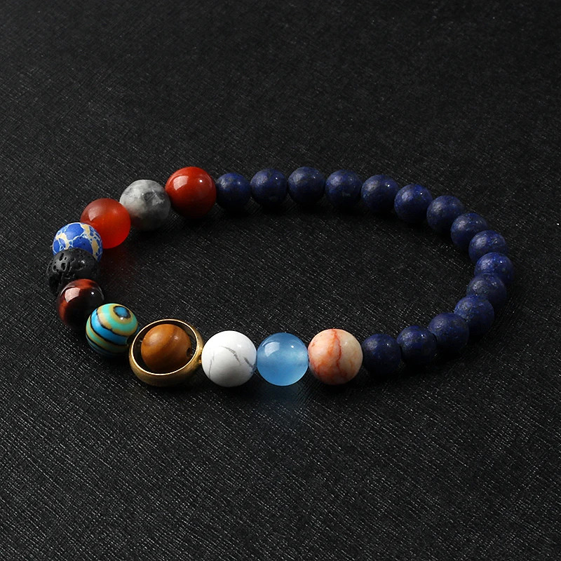 Stone Beaded Bracelet Solar System Planet Round Beads Unisex Bracelet Jewelry