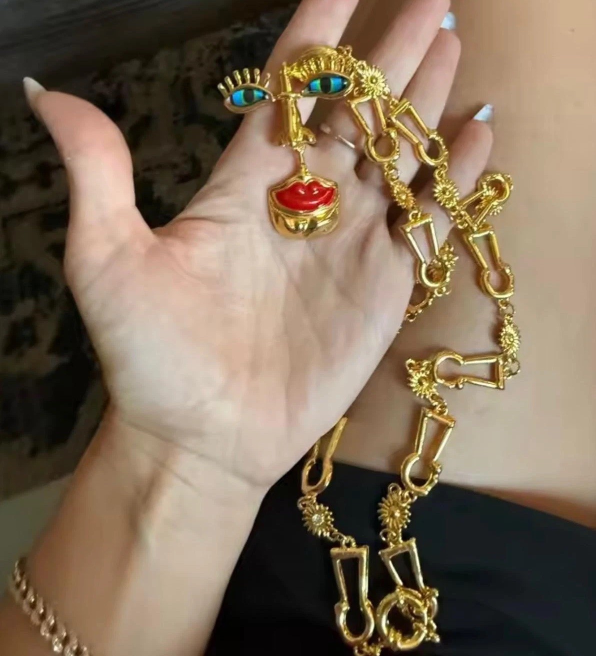 Schiaparelli Enamel Red Lips Statement Pendant Necklace
