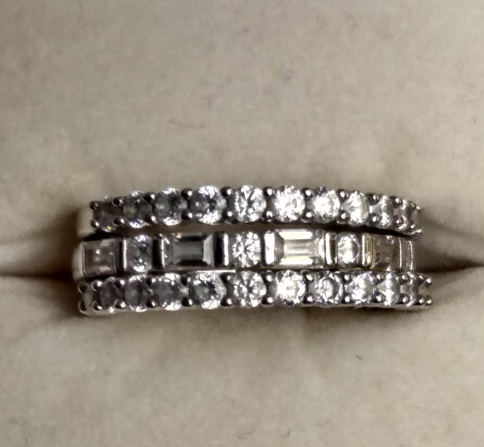 Diamonique Set Of 3 Sterling Silver and CZ Stack Rings Size 6 NEW