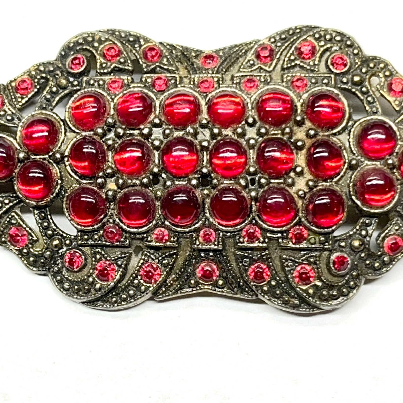 Antique VTG 1930s Art Deco Czech Bohemian Glass Pomegranate Red Cabochon Brooch