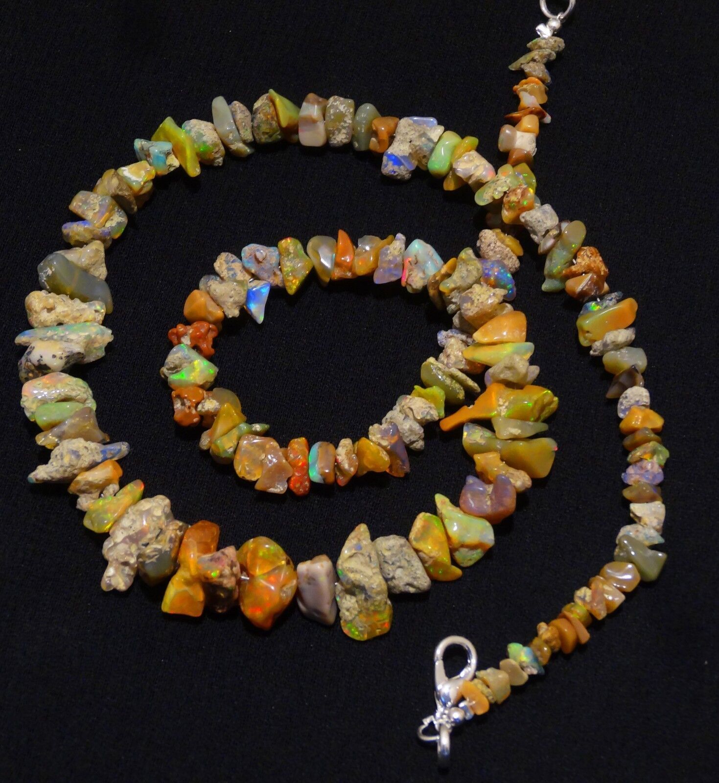 Natural Gem Ethiopian Welo Opal 4 to 11MM Approx. Uncut Beads Necklace 18″ 94Cts