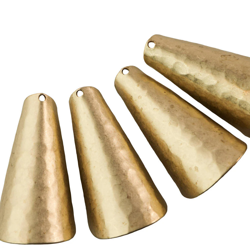 Raw Brass Hammered Cone Pendant or Bead Cap Large (4)