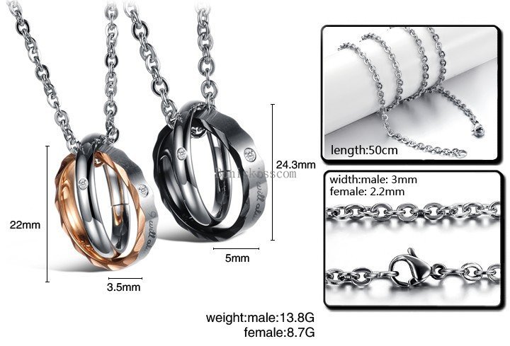 Stainless Steel ” I will always be with you ” Couples Rings Pendant Necklace