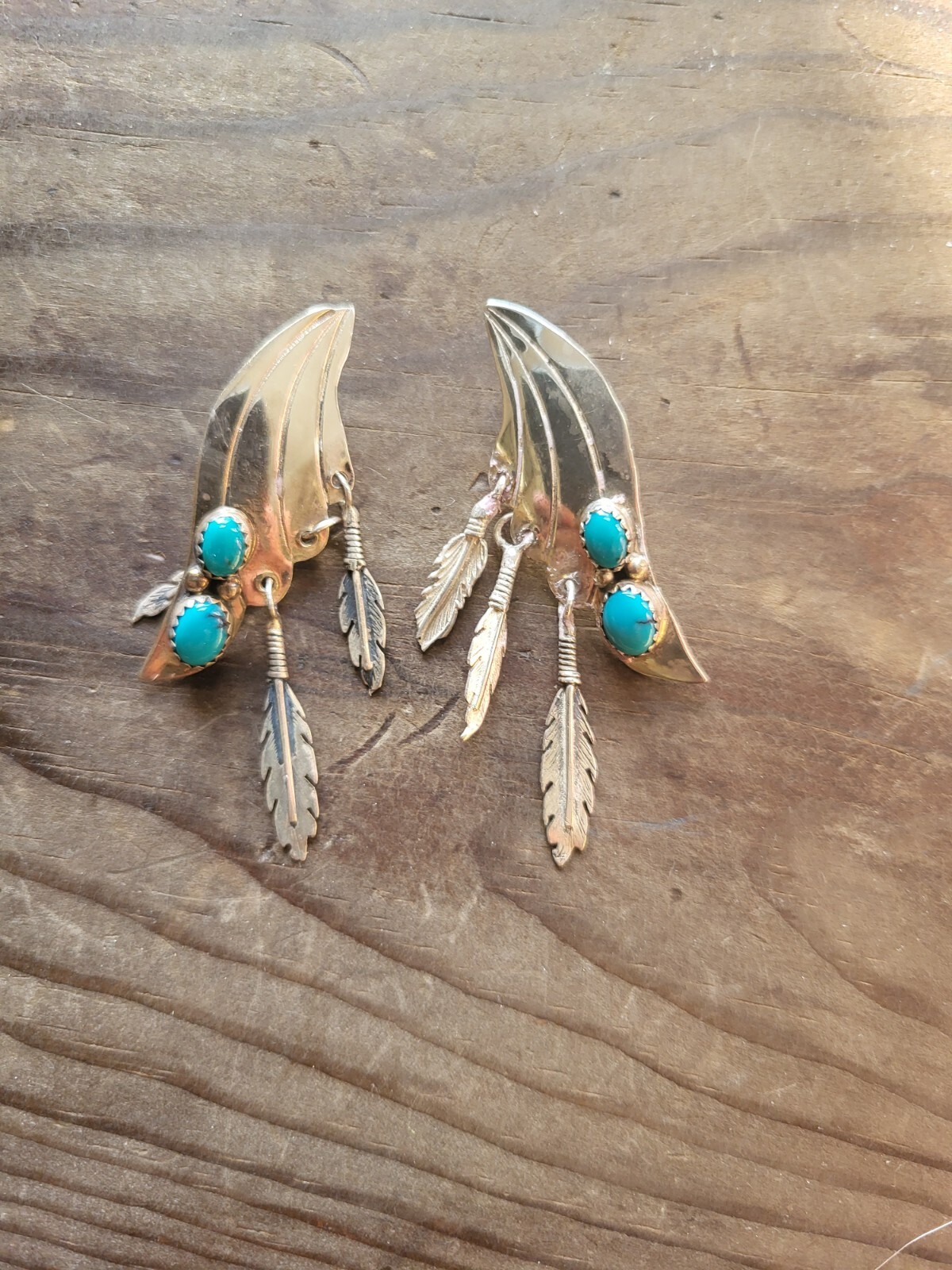 Navajo LD Lowell Draper Sterling Silver Black Turquoise Dangle Earrings Feathers