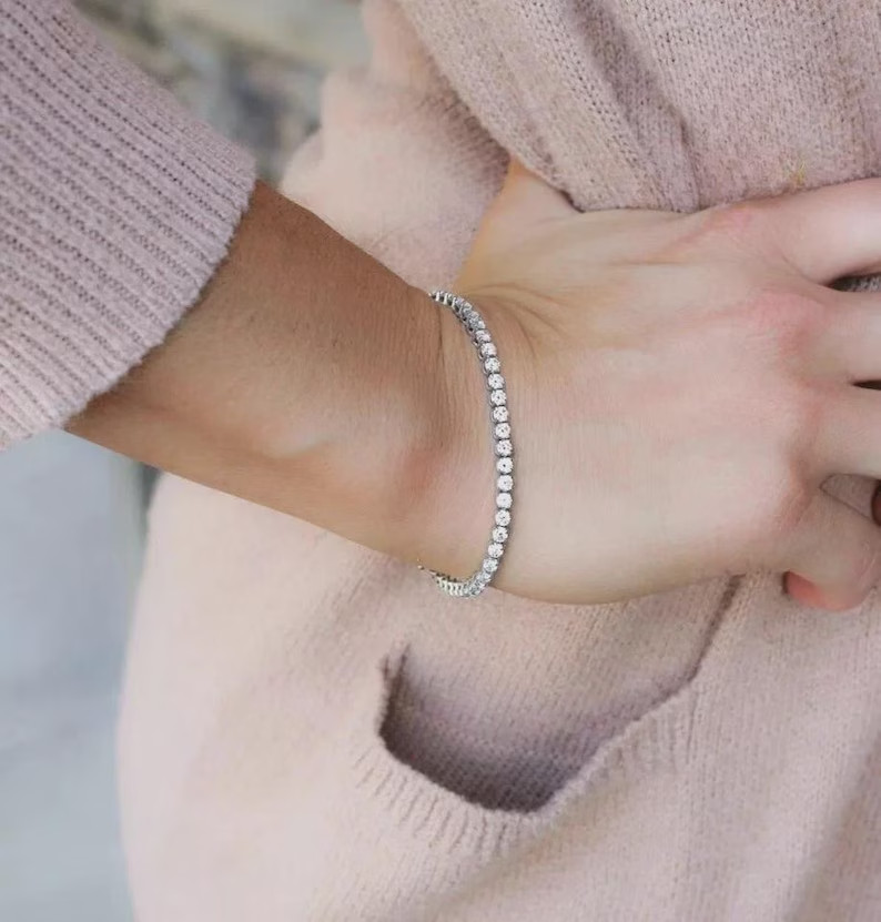 Birthday Gift For Daughter Tennis Bracelet Round Natural Diamond 14k White Gold