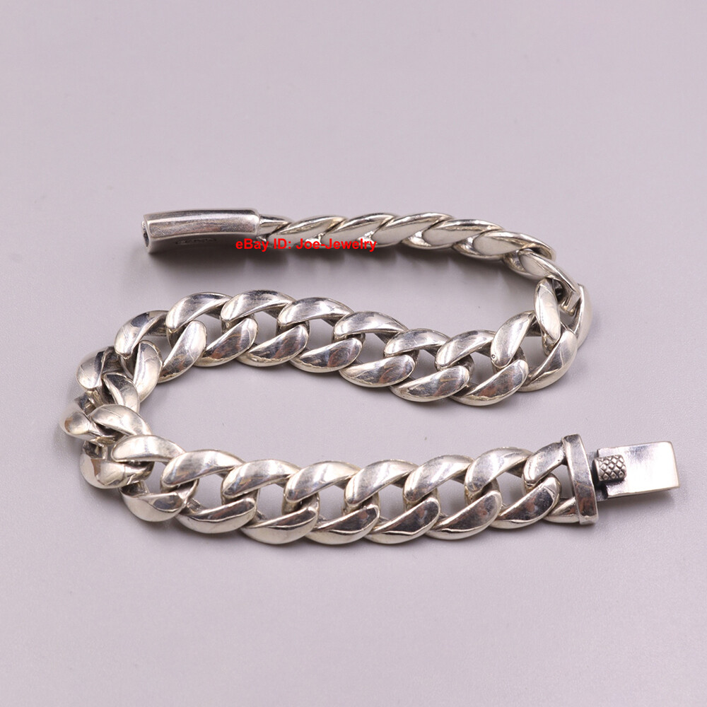 Real 925 Sterling Silver Bracelet 10mm Curb Cuban Link Chain Men Women 8.26inch