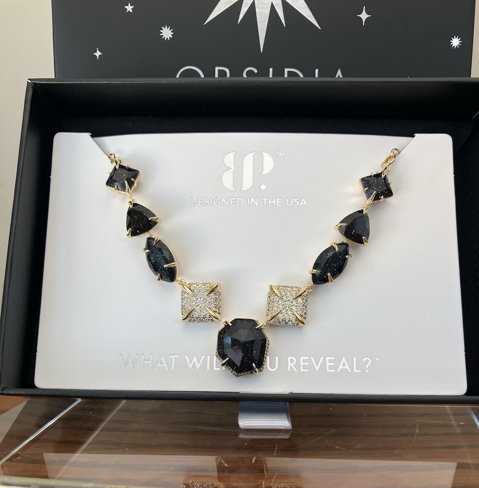 Bomb Party Obsidia “Celestial Throne” Necklace Onyx Sandstone On Gold NK62998