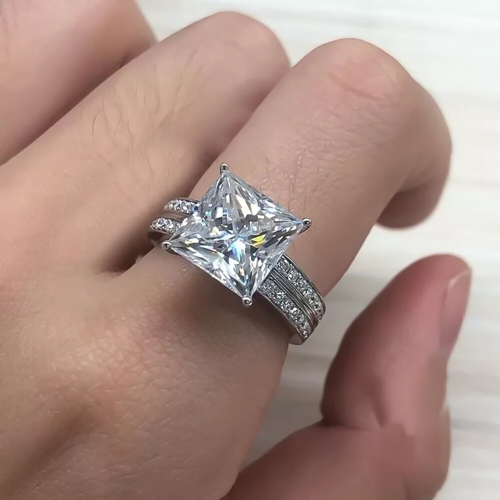4.90 Ct EGL Certified White Princess Cut Diamond Ring 925 Sterling Silver