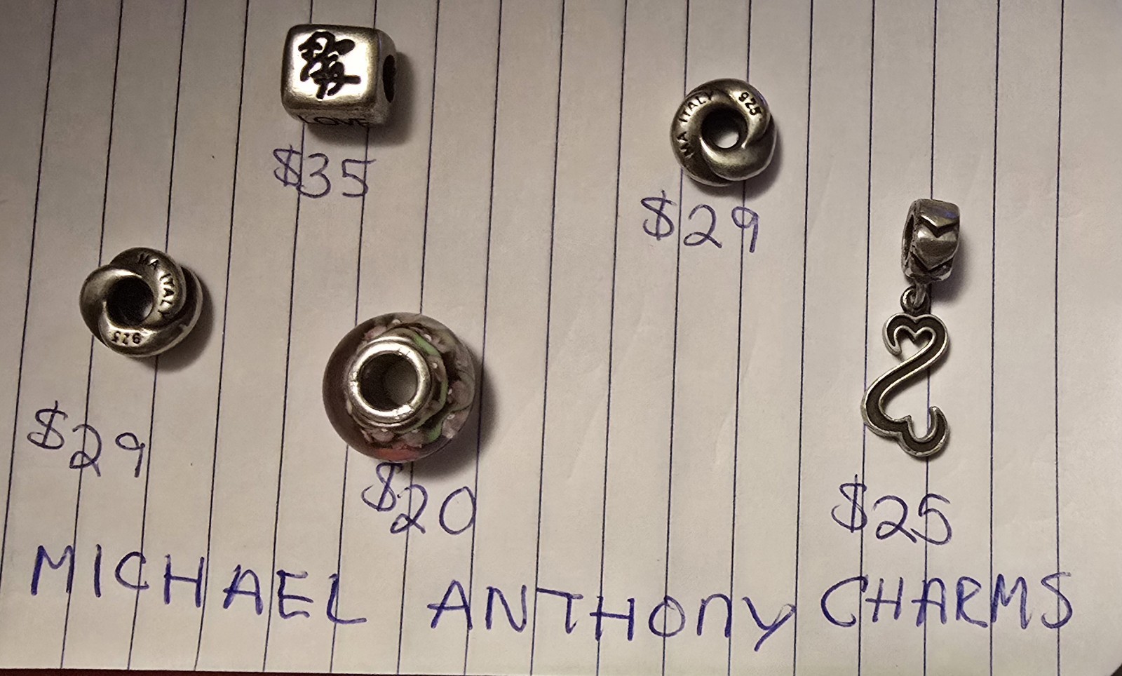 Vintage Michael Anthony 9in Sterling Silver Bracelet with a Variety of Charms