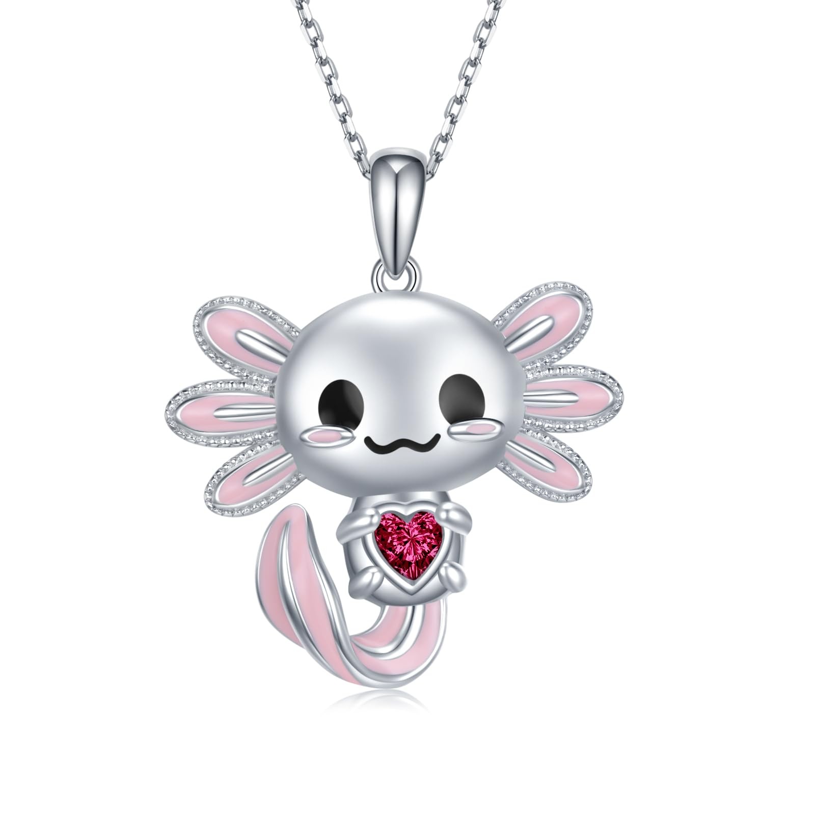 Cute Axolotl Necklace 925 Sterling Silver Pendant with January Birthstone
