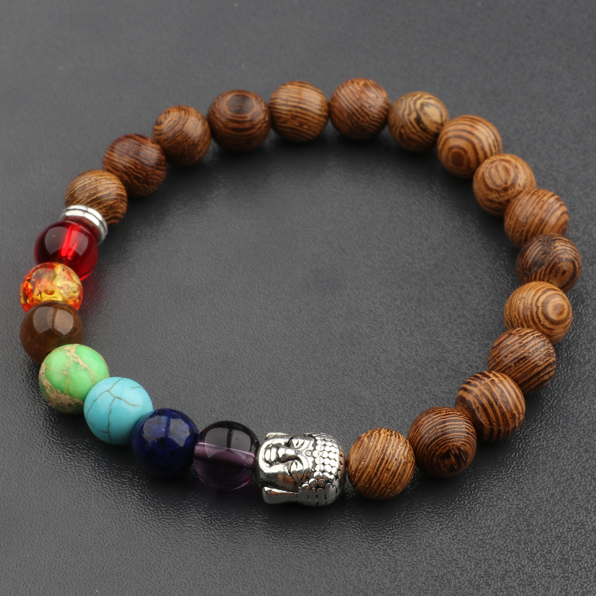 3 Pcs Men’s Woman 8MM Owl Buddha Wooden Beaded Bracelets Jewelry Stretch Bangle