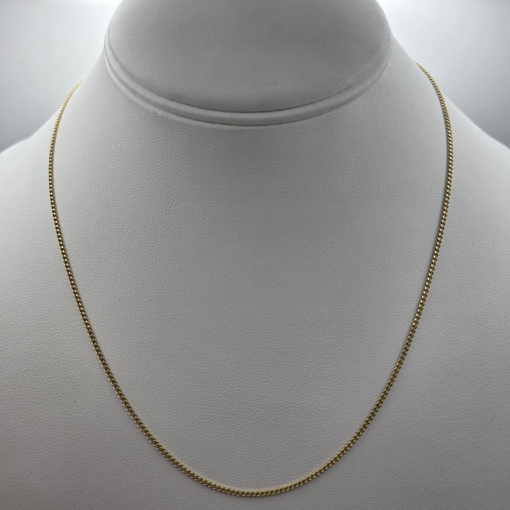 18″ 14K Yellow Gold 1.3mm Curb Link Chain Necklace w Spring Ring Clasp 1963PR