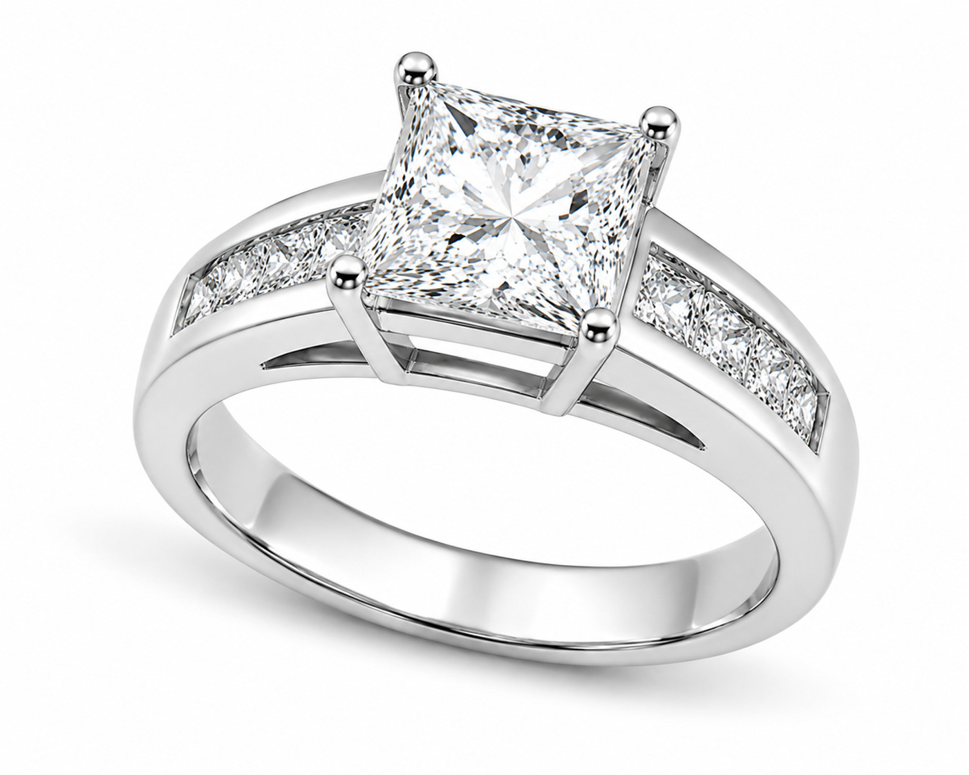 2.5 Ct Princess Silver Simulated Diamond Engagement Wedding Ring Channel